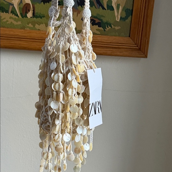 Zara Pearlescent Shell Beaded Bucket Bag Mini Cream Coastal Resort Blogger NWT - Picture 13 of 13